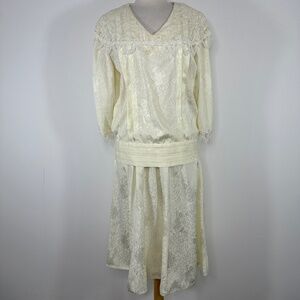 VTG Donaldsons Cream/Gold Midi Cocktail Dress Size 14 50's Style